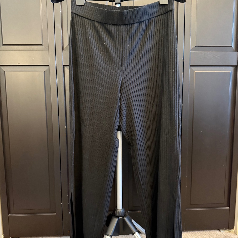 Eileen Fisher Ribbed Side Slit Wide Leg Pants Size M